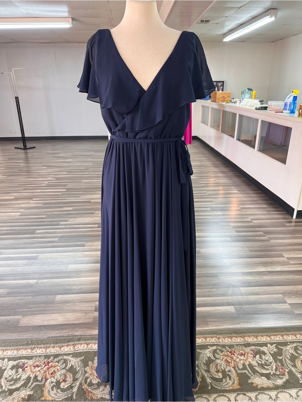 Classic Navy V-Neck Flutter Sleeve Maxi Dress